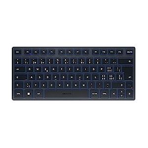 Cherry KW 7100 Mini BT, compact toetsenbord voor meerdere apparaten met 3 Bluetooth®-kanalen, Zwitserse lay-out (QWERTZ), plat design, draagtas inbegrepen, Slate Blue