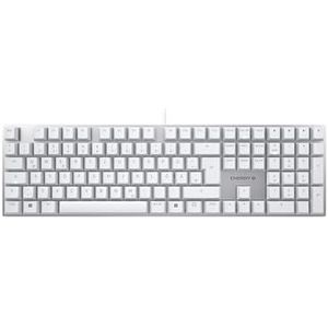 CHERRY KC 200 MX Duits mechanisch desktoptoetsenbord (QWERTZ), elegant design met geanodiseerde metalen plaat, bekabeld, MX2A Brown-schakelaars, wit/zilver