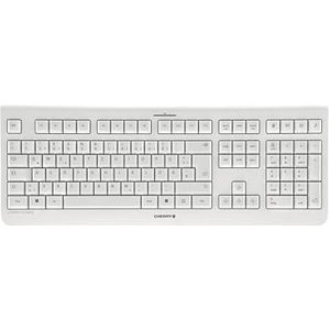 CHERRY KW 3000 draadloos toetsenbord met numeriek toetsenblok, Duitse lay-out (QWERTZ), 2,4 GHz draadloze verbinding, stille toetsen, plat design, werkt op batterijen, wit en grijs