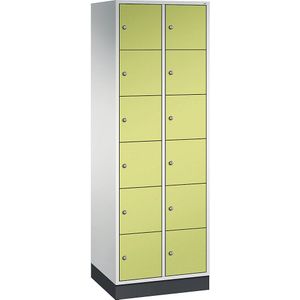 C+P Zesvoudige locker Intro, 2 compartimenten, kastframe lichtgrijs, deuren felgroen