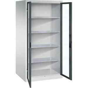 C+P Vleugeldeurkast met zichtvenster, h x b x d = 1950 x 930 x 800 mm, 4 legborden, lichtgrijs/antracietgrijs
