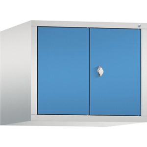 C+P Opzetkast CLASSIC, naar elkaar toe zwenkende deuren, 2 afdelingen, afdelingsbreedte 300 mm, lichtgrijs/lichtblauw