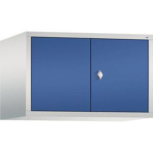 C+P Opzetkast CLASSIC, naar elkaar toe zwenkende deuren, 2 afdelingen, afdelingsbreedte 400 mm, lichtgrijs/gentiaanblauw