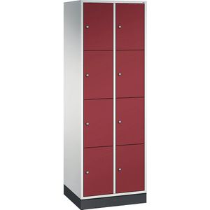 C+P Viervoudige locker Intro, 2 compartimenten, lichtgrijs / robijnrood, b x d = 620 x 500 mm