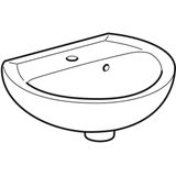 Fontein geberit bastia 40x33 cm rond met kraangat met asymetrische overloop glans wit