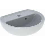 Fontein geberit bastia 40x33 cm rond met kraangat met asymetrische overloop glans wit