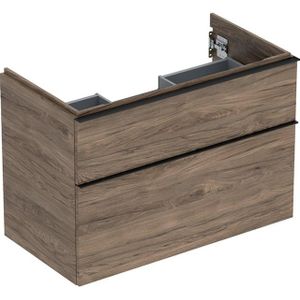 Geberit iCon wastafelonderbouw, 2 laden, 88,8x61,5x47,6 cm, 502305, Kleur: Front/romp: notenhout hickory/melaminehout structuur, handvat: lava/mat gepoedercoat