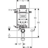 Geberit Kombifix WC element voor wandcloset H98 met Omega UP inbouwreservoir 12cm met geluidsisolatieset front planchetbediend