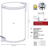 Pedaal Afvalemmer, 12 L, Zilver - Kelas-sMats
