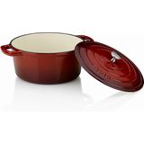 Kela Calido Rood 5L Gietijzeren Braadpan - Beschermd tegen roest en aanbakken - Inclusief deksel - Ovenbestendig