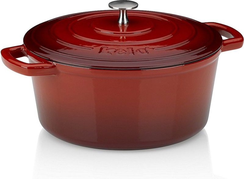 Kela Calido Rood 5L Gietijzeren Braadpan - Beschermd tegen roest en aanbakken - Inclusief deksel - Ovenbestendig