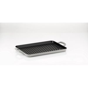 Overmont Gietijzeren pan, grillpan, gietijzeren grill, steakpannen met handgreep, 3-delige set, voor gasgrill