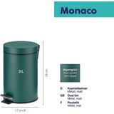 Monaco Pedaal Afvalemmer 3 l Donker Groen Kela