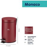 Pedaal Afvalemmer Monaco - 3 l - Rood - Kela