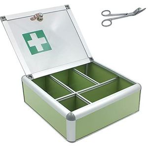 SAFE 1. Hulpdoos sanitaire kistje thuis | afsluitbaar met wandbevestiging en doorzichtig deksel | incl. 14 cm schaar