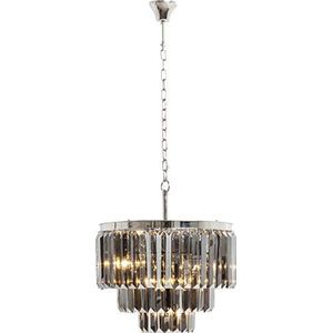 Kare Design hanglamp Smoky Lounge Round, grote, elegante hanglamp met sierkristallen, glas, zilver (H/B/D) 42x54x54cm