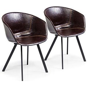 Kare Design eetkamerstoel Lounge set van 2, moderne stoel met armleuning en beige naden, donkerbruin (H/B/D) 77 x 59,5 x 53,5 cm