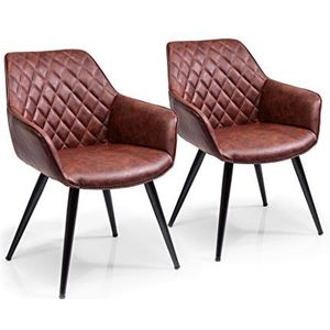 Kare Harry Set van 2 gestoffeerde en comfortabele eetkamerstoelen in retro design, bruin (H x B x D) 84 x 60 x 63 cm