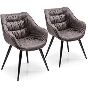 Kare Design armleunstoel Thelma set van 2, comfortabele, gevoerde eetkamerstoel met armleuningen in retro design, grijs-zwart (H/B/D) 82 x 65 x 60 cm