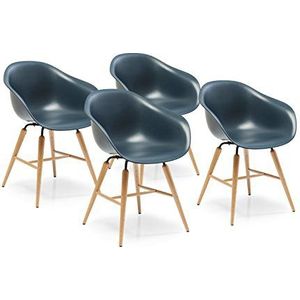 Kare Design Forum Wood Object Grey 4-delige set, moderne eetkamerstoel in retrodesign met armleuning, grijs (H/B/D) 77,5 x 60,5 x 56,5 cm