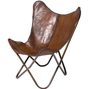 Kare Design fauteuil Butterfly, rundleer, 33 cm zithoogte, relaxstoel, vintage, woonkamer, bruin, 87 x 80 x 76 cm