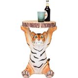 Kare Design bijzettafel Animal Tiger, Ø 35 cm, klein, ronde salontafel in houtlook, dierenfiguur als ongewone woonkamertafel (H/B/D) 53 x 37 x 35 cm