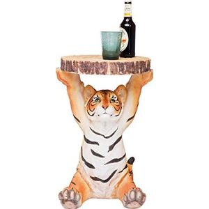 Kare Design bijzettafel Animal Tiger, Ø 35 cm, kleine, ronde salontafel houtlook, dierenfiguur als opvallende woonkamertafel (H/B/D) 53 x 37 x 35 cm
