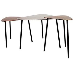 Kare Design Salontafel Loft Traingle Vintage 3-delige set, kleine, moderne design bijzettafel, zilver-rood-goud (H/B/D) 49,5x62x57cm