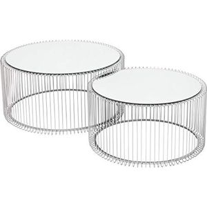 Kare Design salontafel Wire zilver, rond, moderne glazen tafel, grote bijzettafel, koffietafel, nachtkastje, zilver (H/B/D) 30,5xØ60cm & 33,5xØ69,5cm