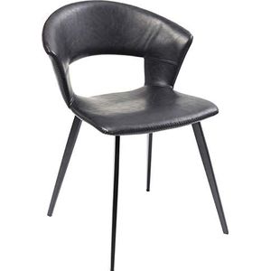 Kare Design stoel Reunion, moderne zwarte eetkamerstoel zonder armleuningen met siernaad, met gebogen rugleuning en metalen poten, (H/B/D) 77x57x52cm