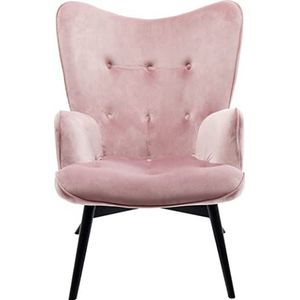Kare Design stoel Vicky Velvet, fluweelachtige loungestoel, TV-stoel met donker houten frame (HxBxT) 92x59x63cm roze