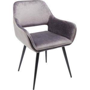 Kare Design San Francisco Armleuningstoel, eetkamerstoel, elegante loungestoel met armleuningen, fluweel (grijs, 82 x 58,5 x 61 cm)