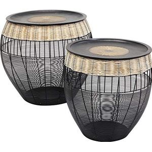 Kare Design bijzettafel African Drums (2/set), ronde, moderne tafelset, grote bijzettafel, koffietafel, nachtkastje, zwart-bruin (H/B/D) 42 x Ø 40 cm & 48 x �Ø 46 cm