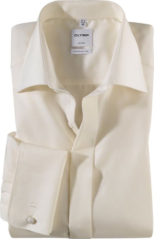 OLYMP - Luxor - Overhemd - Beige - Comfort Fit, Popeline, Dubbele Manchet, Strijkvrij
