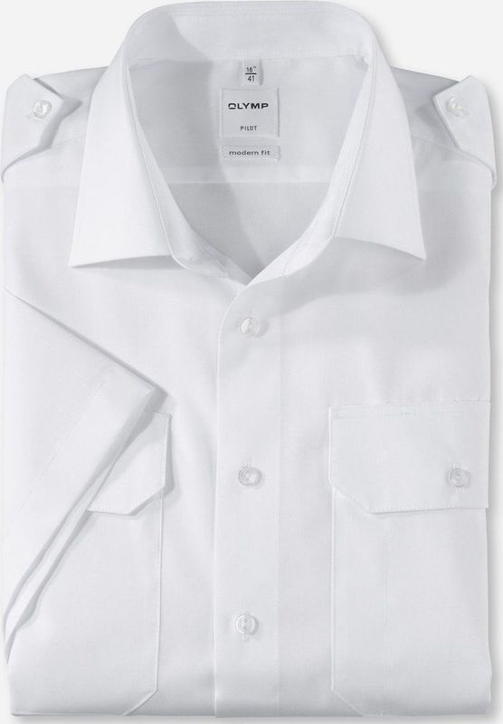 Olymp - Piloten Overhemd - Korte Mouwen - Blauw - Katoen/Polyester