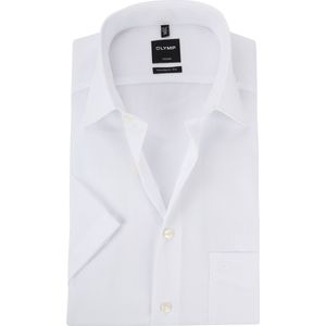 OLYMP - Wit Effen Overhemd - Katoen - Korte Mouwen - Kent Kraag
