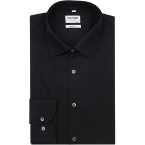 OLYMP - Zwart Effen Overhemd - Katoen - Kent Kraag - Lange Mouwen