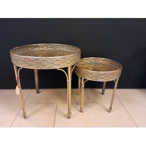 Salontafel - 2 set - Tafel - Metaal - Ø50/Ø38cm - hoogte 50/39cm - Oud Goud