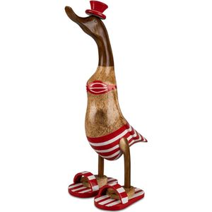 Eend - Decoratie - Hout - Duurzaam - 50cm. - Bruin - Rood
