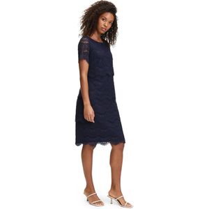 vera mont, Kleedjes, Dames, Blauw, S, Elegante Kanten Jurk Korte Mouw