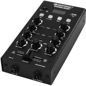 OMNITRONIC GNOME-202P Mini-mixer zwart | 2-kanaals DJ-mixer met Bluetooth en MP3-speler in miniatuurformaat | Regelbare microfooningang/hoofdtelefoonuitgang via 6,3 mm jack