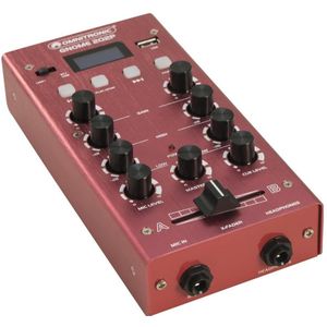 OMNITRONIC GNOME-202P Mini-mixer, rood, 2-kanaals DJ-mixer met bluetooth en MP3-speler in miniatuurformaat, regelbare microfooningang/hoofdtelefoonuitgang via 6,3 mm jack