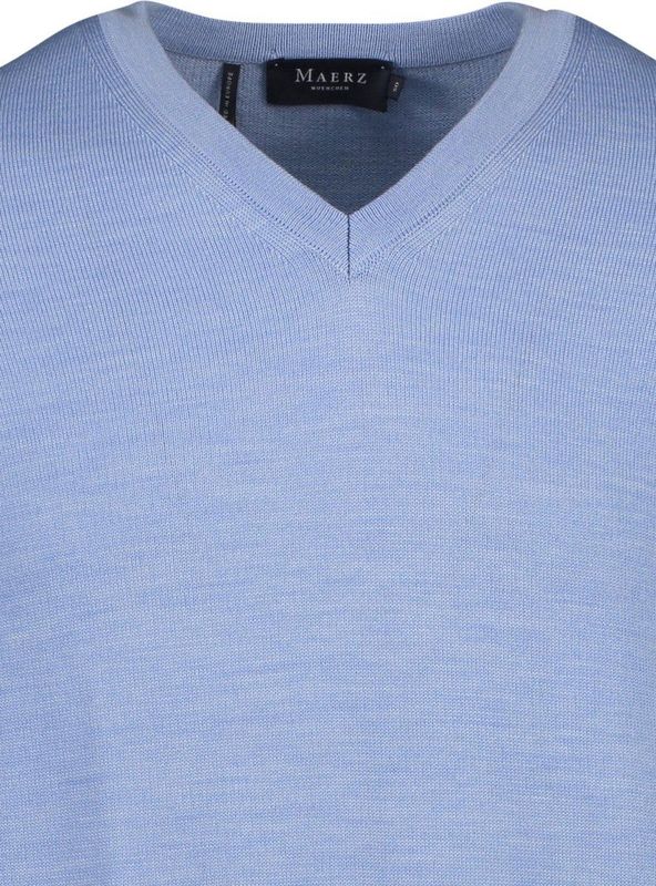 MAERZ Classic Fit heren trui met V-hals wol, lichtblauw