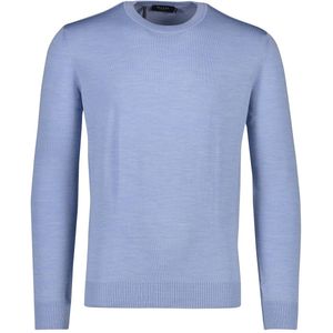MAERZ Classic Fit heren trui met O-hals wol, lichtblauw