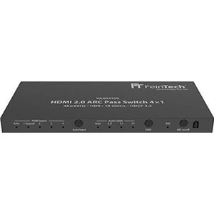 FeinTech VAX04100 HDMI 2.0 ARC Pass Switch 4x1, voor 3 HDMI-bronnen, Soundbar en tv-projector 4K HDR Dolby Atmos