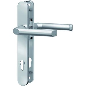 Schmalrahmen-Drücker-Garnitur - rund - Alu silber lackiert - Lochung: PZ - 92/8 mm