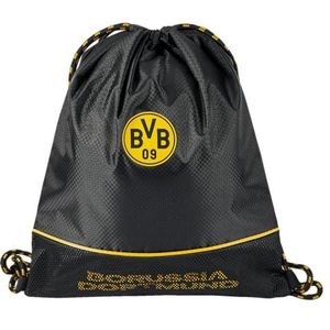 Borussia Dortmund BVB Gymtas, sportieve gymtas met BVB-embleem, 100% polyester, trekkoord, ideaal voor training, sport en vrije tijd, zwart