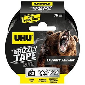 UHU Grizzly Tape – waterdichte tape voor repareren, consolideren, afdichten, verbindingen, extreem sterk en duurzaam, zwart, 10 m x 50 mm