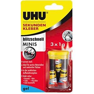 Secondelijm UHU Mini Gel, 3 stuks, oplosmiddelvrij, zeer grote kleefkracht