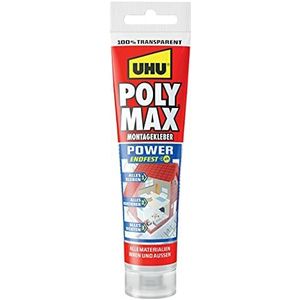 UHU POLY MAX montagelijm Power Tube, transparante montagelijm en afdichtmiddel met hoge eindsterkte, 115 g